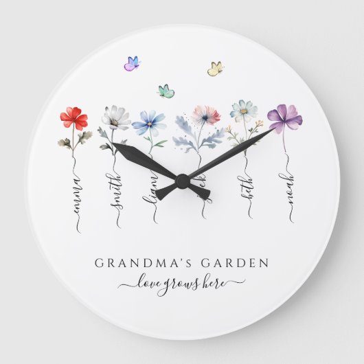 Oma's tuin met kleinkinderen naam waterverf grote klok (Voorkant)