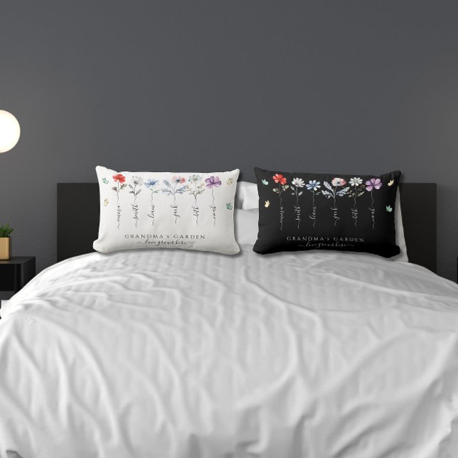 Oma's tuin met kleinkinderen Namen Wildflowers Kussen (Creator heeft geüpload)