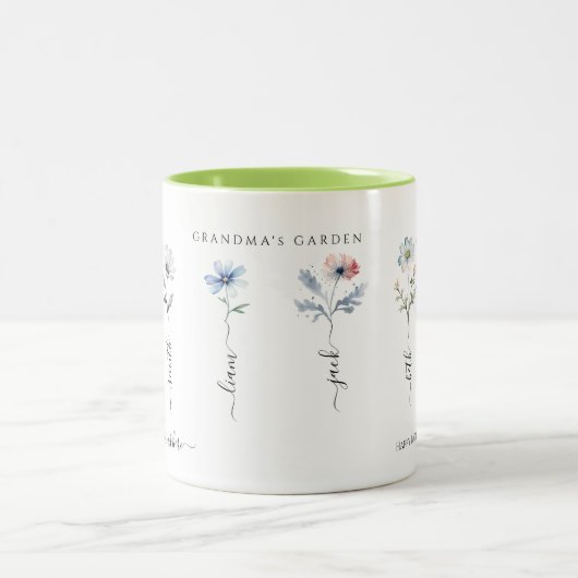 Oma's tuin met kleinkinderen noemt Waterverf Tweekleurige Koffiemok (Center)