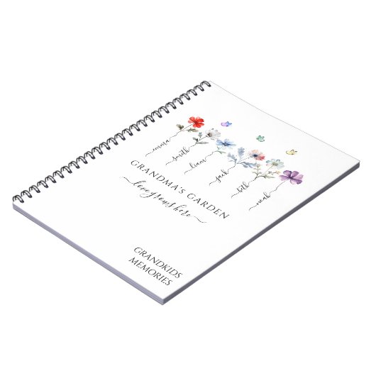 Oma's tuin met namen van kleinkinderen Aquarel Notitieboek (Linkerzijde)