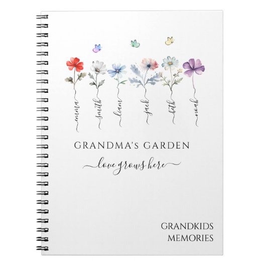 Oma's tuin met namen van kleinkinderen Aquarel Notitieboek (Voorkant)