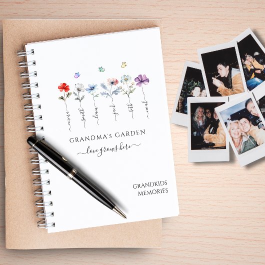Oma's tuin met namen van kleinkinderen Aquarel Notitieboek