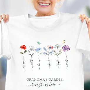 Oma's tuin met namen van kleinkinderen Aquarel Tri-Blend Shirt