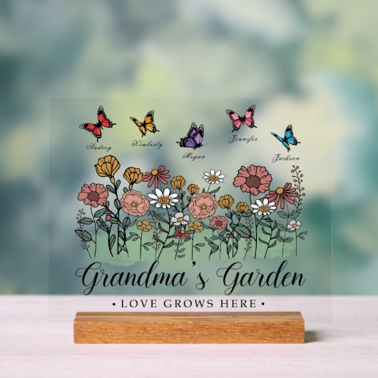 Oma's tuin Modern Keepsake 5 aangepaste namen Acryl Bord (Neutraal)
