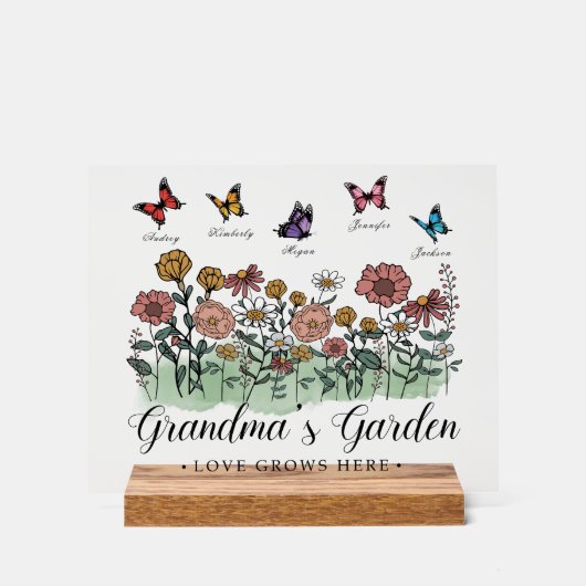 Oma's tuin Modern Keepsake 5 aangepaste namen Acryl Bord (Voorkant)