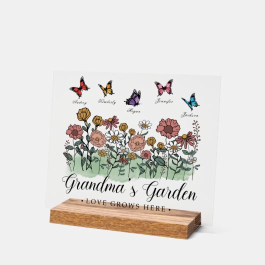 Oma's tuin Modern Keepsake 5 aangepaste namen Acryl Bord (Hoek)