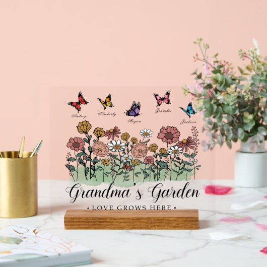 Oma's tuin Modern Keepsake 5 aangepaste namen Acryl Bord (Huwelijk)