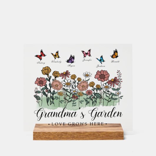 Oma's tuin Modern Keepsake 6 aangepaste namen Acryl Bord (Voorkant)
