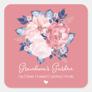 Oma's Tuin Namen Schattige Waterverf Roze Bloemen Vierkante Sticker