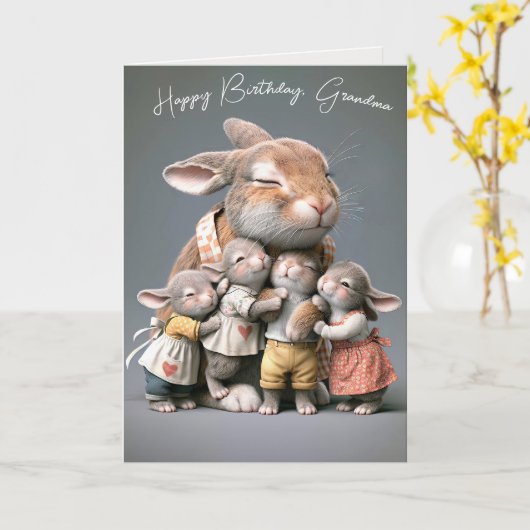 Oma's verjaardag konijntjes kaart (Gele Bloem)