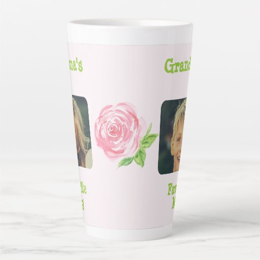 Oma's Waterverf Roos KINDER FOTO Latte Mok (Voorkant)