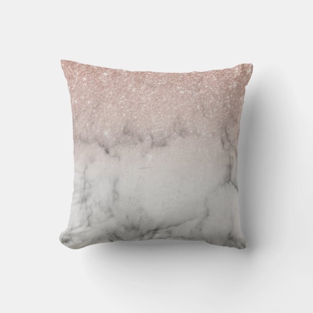 Omber roze goud glinster trendy marmer kussen (Voorkant)