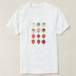 Ombré aardbeien t-shirt<br><div class="desc">Illustratie van 4 rijen van 3 aardbeien die van de lichtste tot de donkerste zijn gerangschikt.</div>