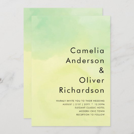 OMBRE All-in-1 Budget Citroen Lime Huwelijksuitnod Kaart (Voorkant / Achterkant)