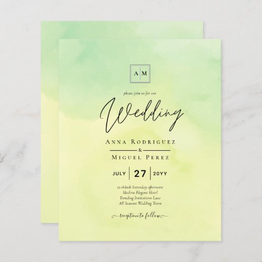 OMBRE All-in-1 Budget Lemon Limoen Wedding Invites (Voorkant / Achterkant)