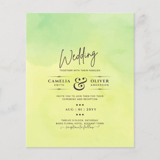 OMBRE All-in-1 Budget Lemon Limoen Wedding Invites Flyer (Voorkant)
