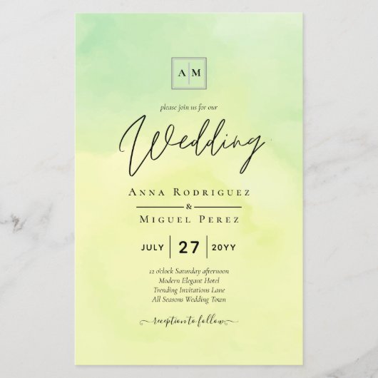 OMBRE All-in-1 Budget Lemon Limoen Wedding Invites Flyer (Voorkant)