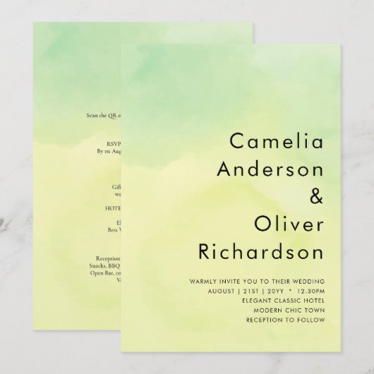 OMBRE All-in-1 Budget Lemon Limoen Wedding Invites Kaart (Voorkant / Achterkant)