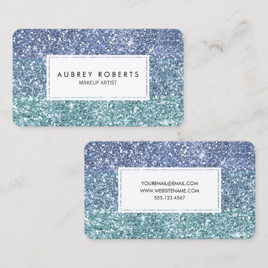 Ombre Aqua Blue Faux Glitter Girly Visitekaartjes (Voorkant / Achterkant)