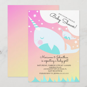 Ombre Baby Shower Narwhal en Baby Magische Uitnodi Kaart