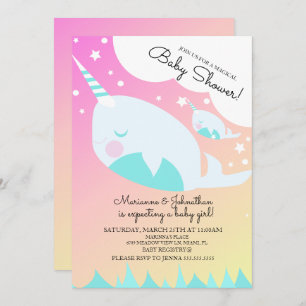 Ombre Baby shower Narwhale en Baby Magical Invita Kaart