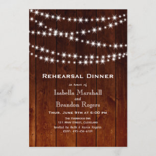 Ombre Barn Board Twinkle Lights Rehearsal Dinner Kaart