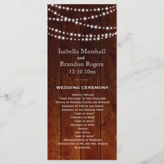 Ombre Barn Board Twinkle Lights Trouwprogramma Programmakaart (Voorkant)