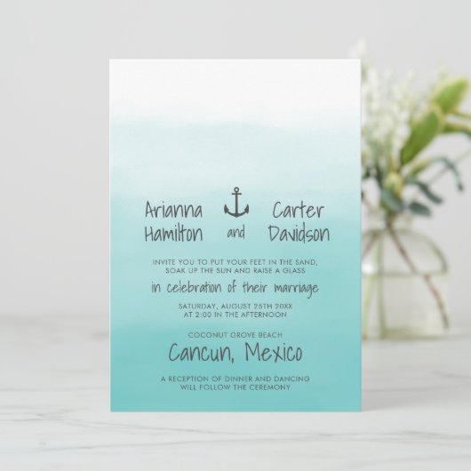 Ombre Beach Destination Ocean Anchor Wedding Kaart (Staand voorkant)