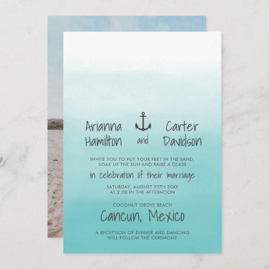 Ombre Beach Destination Ocean Anchor Wedding Kaart (Voorkant / Achterkant)