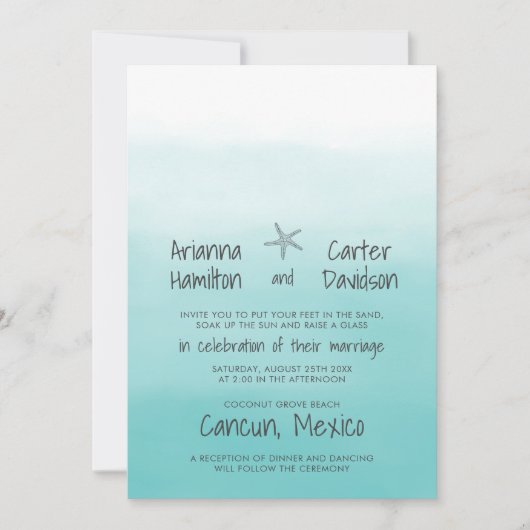 Ombre Beach Destination Ocean Starfish Wedding Kaart (Voorkant)