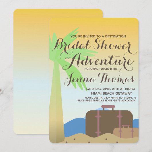Ombre Beach Suitcase Destination Vrijgezellenfeest Kaart (Voorkant / Achterkant)