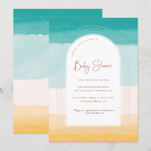 Ombre Beach Sun & Sand   RegenboogBaby shower Kaart