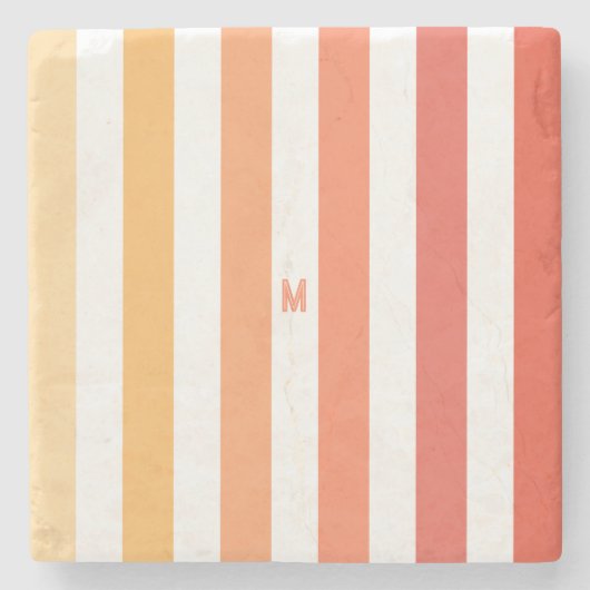 Ombre Beach Sunrise Stripe & Personalized Monogram Stenen Onderzetter (Voorkant)