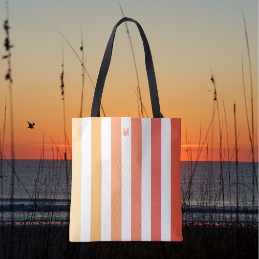 Ombre Beach Sunrise Stripe & Personalized Monogram Tote Bag