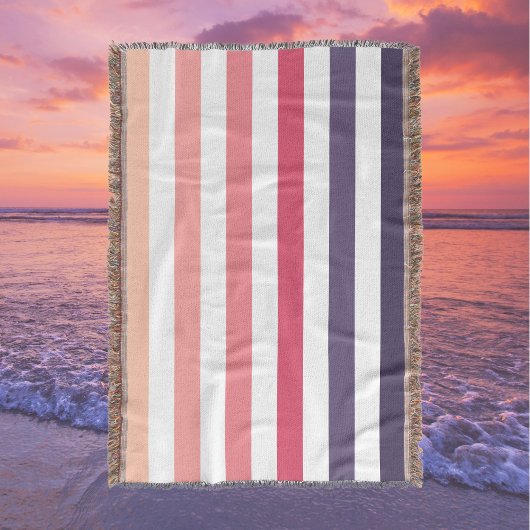 Ombre Beach Sunset Stripe Dusky Pinks & Purples Deken