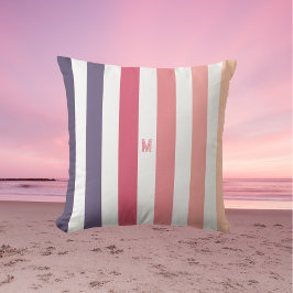 Ombre Beach Sunset Stripe & Personalized Monogram Buitenkussen