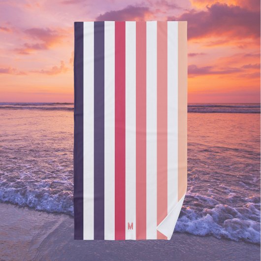 Ombre Beach Sunset Stripe & Personalized Monogram Strandlaken