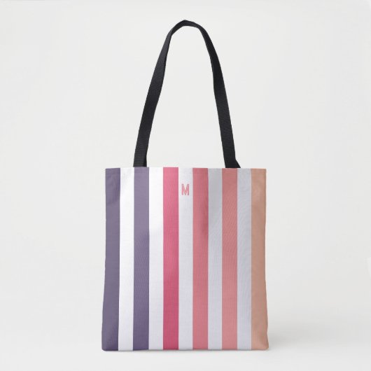 Ombre Beach Sunset Stripe & Personalized Monogram Tote Bag (Voorkant)
