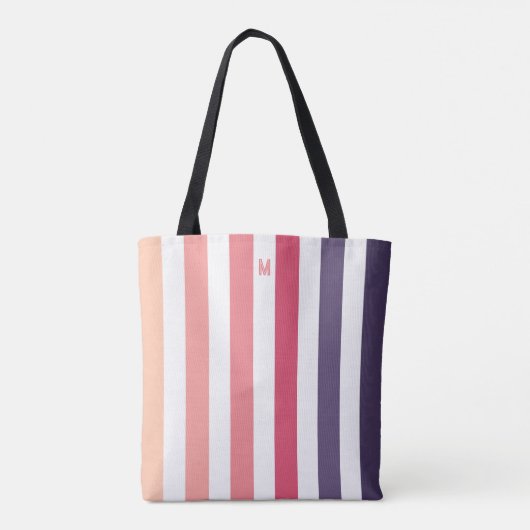 Ombre Beach Sunset Stripe & Personalized Monogram Tote Bag (Achterkant)