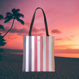 Ombre Beach Sunset Stripe & Personalized Monogram Tote Bag