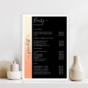 Ombre, Beige, Sinaasappel & Zwarte Pricelist Salon Poster