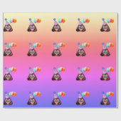 Ombre Birthday Party Poop Emoji Wrapping Paper Cadeaupapier (Vlak)