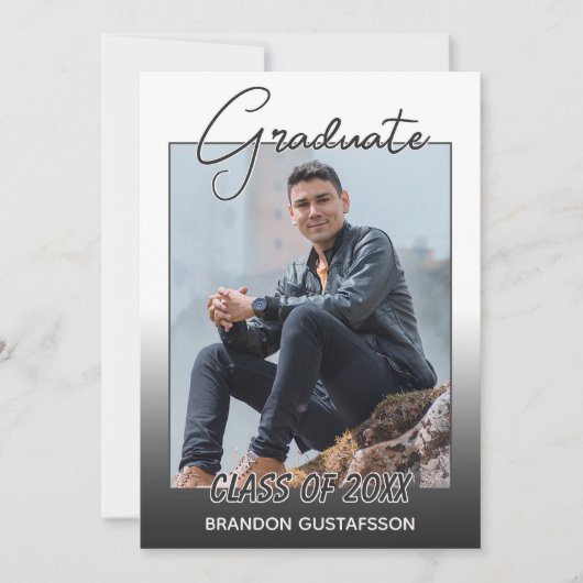 Ombre Black Grey White Minimalist Afstuderen Aankondiging (Voorkant)