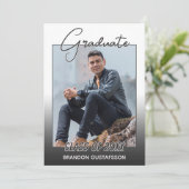 Ombre Black Grey White Minimalist Afstuderen Aankondiging (Staand voorkant)