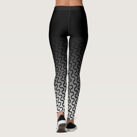 Ombre & Black & White Waves Retro Pattern 2 Leggings (Achterkant)