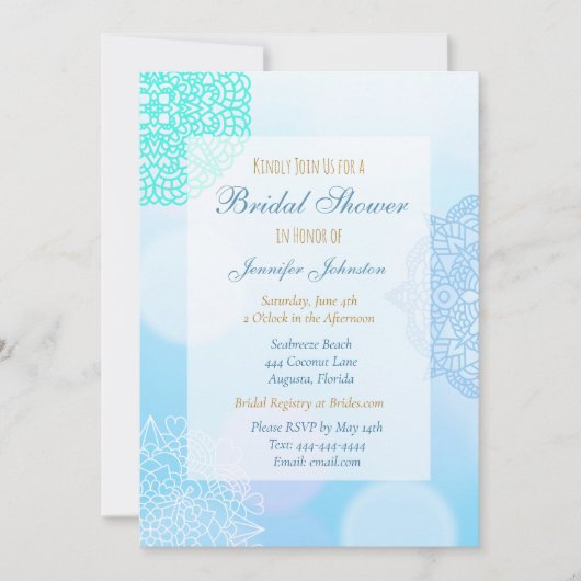 Ombre Blauw, Blauwgroen en wit Mandala Vrijgezelle Kaart (Voorkant)