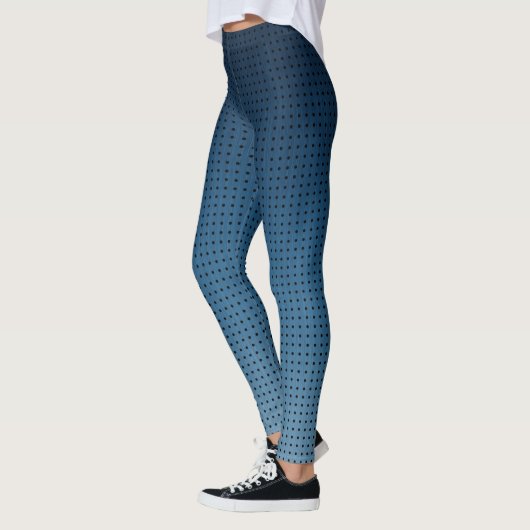Ombre Blauw Fake Denim Patroon en Zwarte Polka Dot Leggings (Links)