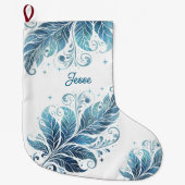 Ombre Blauw filigraan blad gepersonaliseerd Grote Kerstsok (Voorkant)