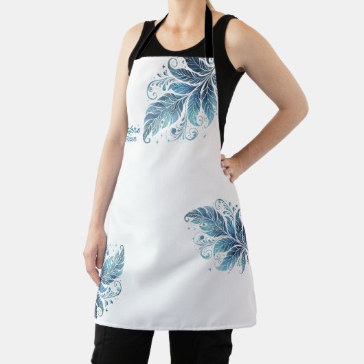 Ombre Blauw filigraan blad gepersonaliseerde keuke Schort (Insitu)