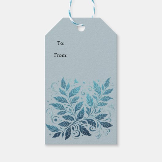 Ombre Blauw filigraan bladpatroon Cadeaulabel (Voorkant)